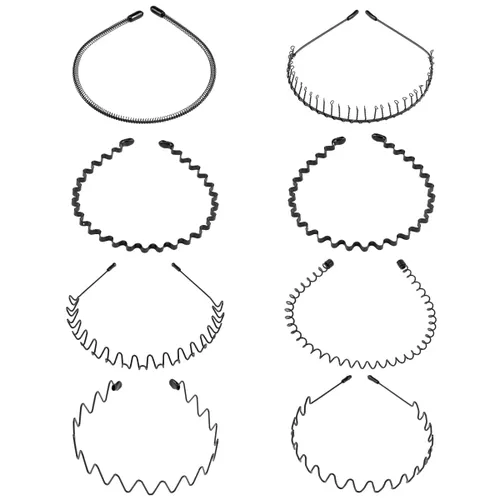 Set van 8 zwarte golvende metalen haarbanden - Uniseks -
