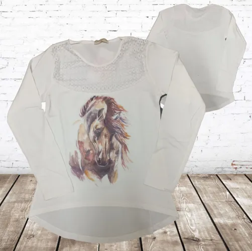 Shirt met bruin paard -Papillon-98/104-Longsleeves meisjes
