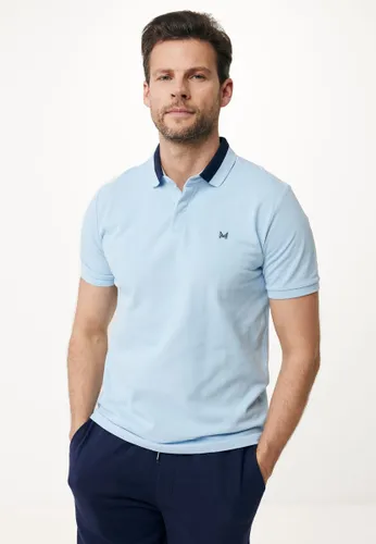 Short Sleeve Polo With Color Block Collar Mannen - Fresh Blauw