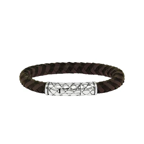 SILK Jewellery - Zilveren Armband - Crossline - 423BBR.19 - bruin/zwart leer - Maat 19
