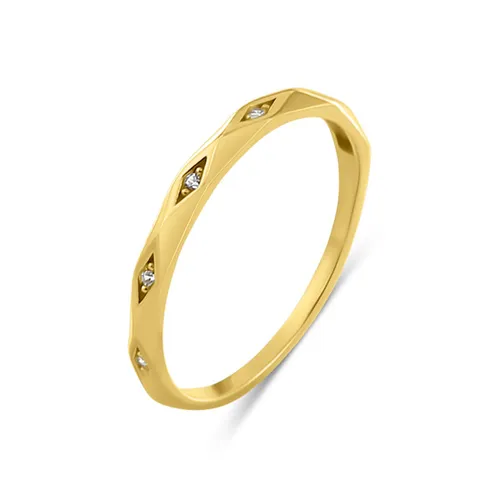 Silventi 9NBSAM-G230027 Gouden Ring met Zirkonia Steentjes - Dames - 2mm Breed - Maat 54 - 14 Karaat - Goud