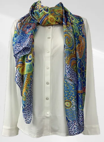 Sjaal - Casual sjaal - Blauwe print - Viscose en zijde - In verschillende kleuren