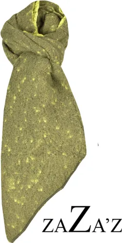 Sjaal groen -effen kaki/ citroen geel  - 2 kanten draagbaar -  natuurlijke materialen- uiteinde loopt in een punt