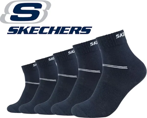 Skechers 5 PACK Quarter sneakersokken of enkelsokken 39/42 Marine Naadloos in gekamde katoen en zonder druk op de rekker met 100% garantie om niet af