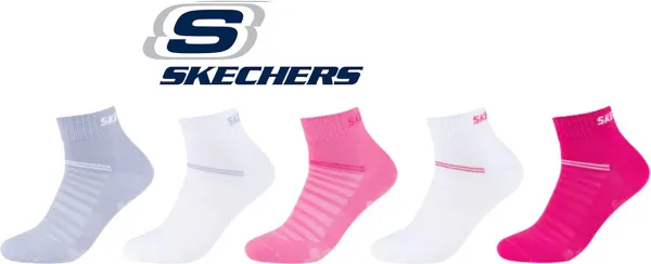 Skechers 5 PACK Quarter sneakersokken of enkelsokken 39/42 Pink Mix Naadloos in gekamde katoen en zonder druk op de rekker met 100% garantie om niet a