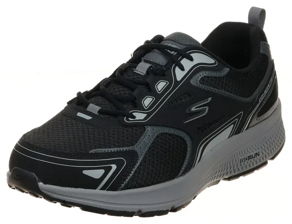 Skechers, Black Leather Synthetic Gray Trim