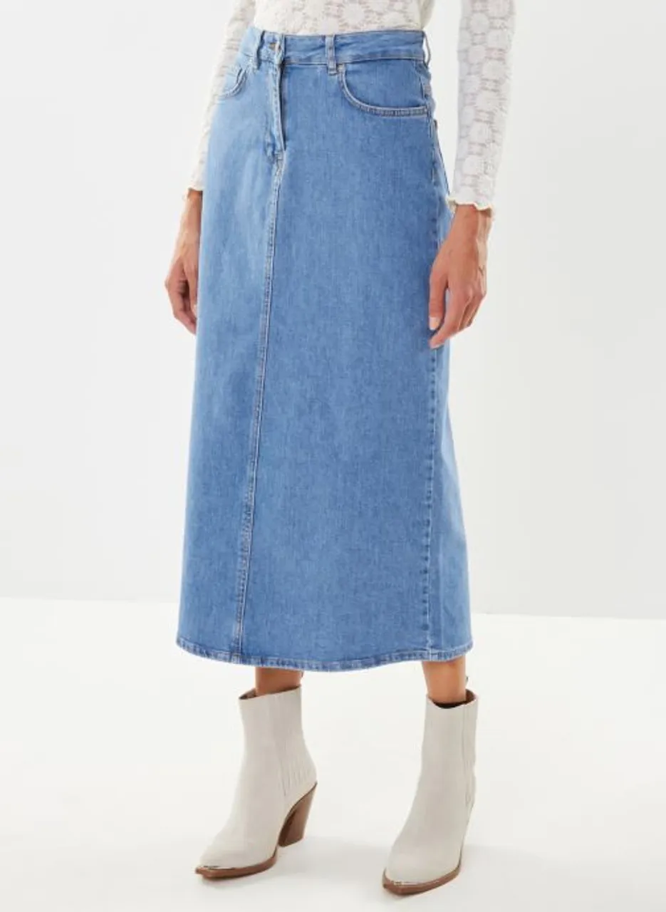 Slferin Hw Long Flar Mid Blu Denim Skirt by Selected Femme