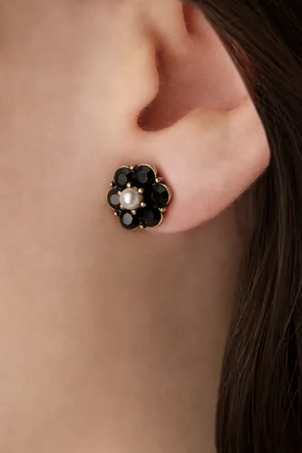 Small Jet Flower Stud oorbellen in zwart