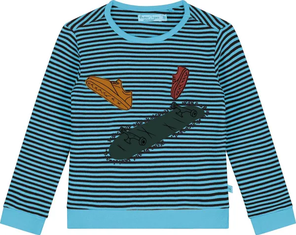 Smitten Organic - Yarn-dyed gestreept lange mouwen T-shirt met Skateboardprint - Bright Lagoon Blauw