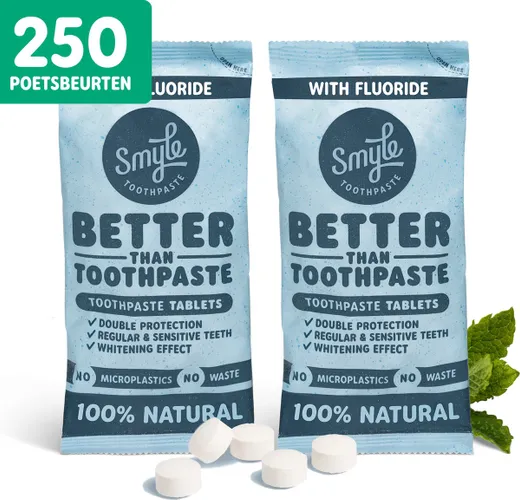 Smyle Tandpasta Tabletten met Fluoride - 250 Tandpasta Tabs Navulling - Whitening Effect - Geschikt voor Gevoelige Tanden - 100% Natuurlijk & Plasticv...