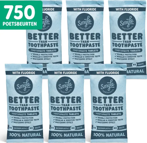 Smyle Tandpasta Tabletten met Fluoride - 750 Tandpasta Tabs Navulling - Whitening Effect - Geschikt voor Gevoelige Tanden - 100% Natuurlijk & Plasticv...