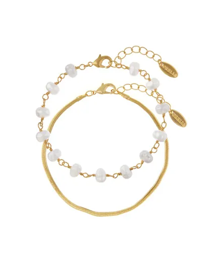 Snake Chain And Pearl 2 Row Bracelet