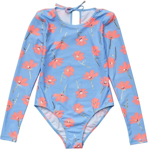 Snapper Rock - UV Zwempak voor meisjes - Lange mouw - Beach Bloom - Blauw/Roze
