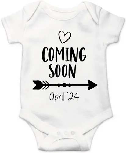 Soft Touch Rompertje met Tekst - Coming soon April '24 - Zwangerschaps aankondiging - wit/zwart | Baby rompertje met leuke tekst | | kraamcadeau | 0 t