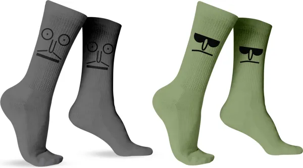 Sokken Voordeelset - Grappige Cadeaus voor Mannen - Emoji Sokken Snorremans & Zonnebril - One