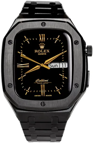 SOMAN Serafino - Luxe Apple Watch Case / Stalen Bandje - Zwart - 44MM - Cadeau voor man