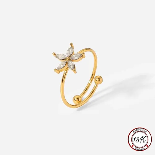 Soraro Bloem Ring | 18K Goldplated | Goud | Flower | Elegante Ring | Dames Ring | Klemring | Vrouwen Cadeau | Moederdag | Moederdag cadeau