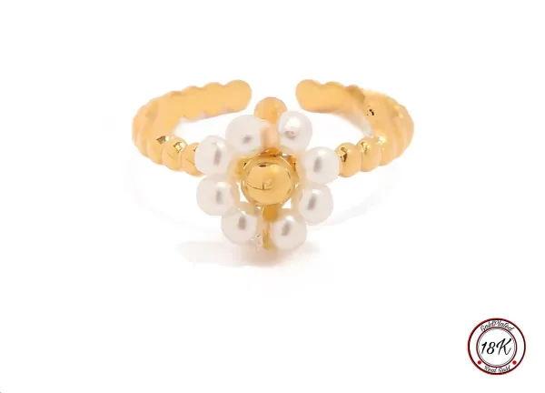 Soraro Parel Flower Ring | 18K Goldplated | Goud | Parel | Dames Ring | Bloem | Klemring | Vrouwen Cadeau | Moederdag | Moederdag cadeau
