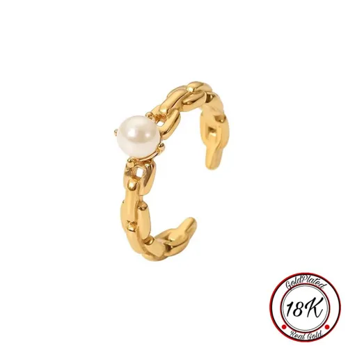 Soraro Parel Ring | 18K Goldplated | Goud | Verstelbare Ring | Vrouwen Ringen | Dames Sieraden | Vrouwen Sieraden | Meest Verkochte Sieraden | Cadeau...