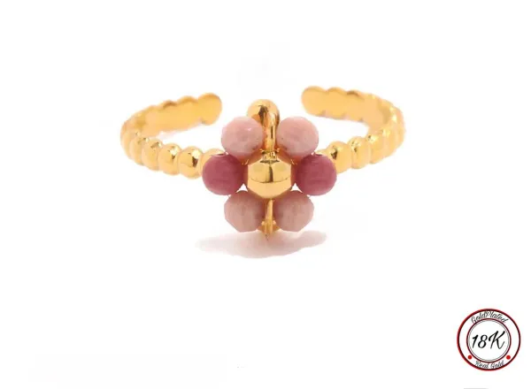 Soraro Roze Parel Flower Ring | 18K Goldplated | Goud | Roze | Parel | Dames Ring | Bloem | Klemring | Vrouwen Cadeau | Moederdag | Moederdag cadeau