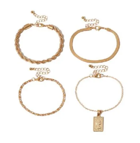 Sorprese armband - Gold - armband dames - goudkleurig - set 4 losse armbanden - 16-21 cm - cadeau - Model M