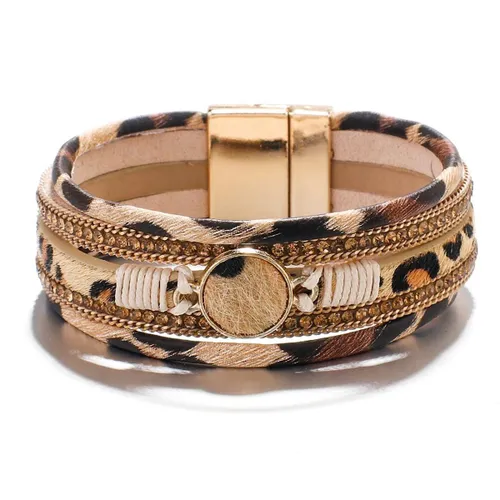 Sorprese armband - Luipaard print - wikkelarmband - armband dames - khaki - leer - cadeau - Model D