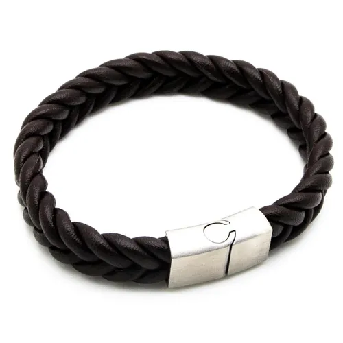 Sorprese armband - Premium - armband heren - leer - zwart - 19 cm - zilveren sluiting - cadeau - Model M
