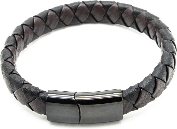 Sorprese armband - Special - armband heren - bruin/zwart - gevlochten leer - 19 cm - cadeau - Model N