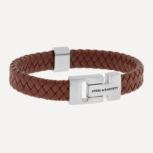STEEL & BARNETT ® Harrison Armband Heren Burgundy - Nappa Leren Armband - Zilverkleurig - Vaderdag - Cadeau Voor Man – Pindakleur