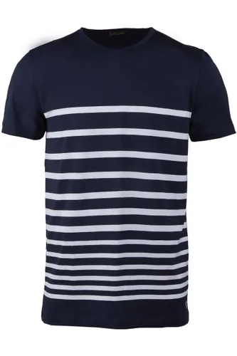 Stenströms Fitted Body T-Shirt ronde hals blauw/wit, Horizontale strepen