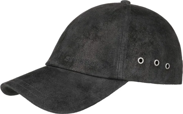 Stetson voorgevormde baseball cap van geruwd leer kleur zwart
