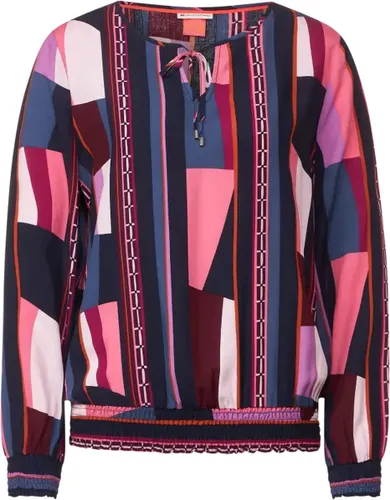 Street One blouse met smok details in print - kleur Purple Brown