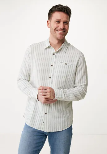 Striped Linen Blend Shirt With Pocket LS Mannen - Off White