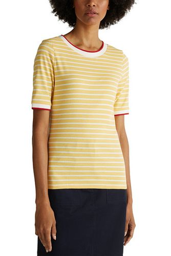 Striped Top With Ribbed Borders, 100% Cotton Yellow