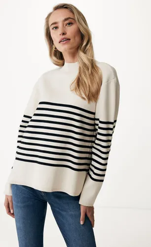 Striped Trui Knit With Slits Dames - Off White