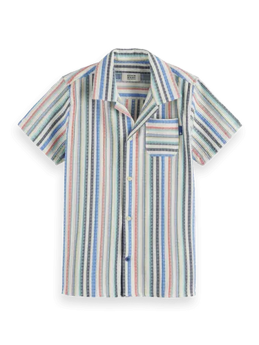 Structured short-sleeved stripe shirt - Maat 8 - Multicolor - Jongen - Shirt - Scotch & Soda