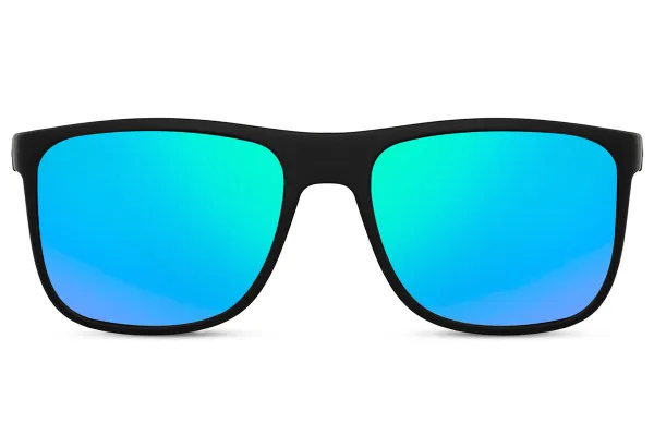 Studio Proud - Zonnebril - Festival zonnebril - Wayfarer zonnebril - Goedkope zonnebril - Blauwe spiegelglazen zonnebril - Tijdloos montuur - 100% UV