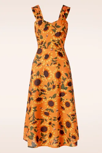 Sunflower print midi jurk in oranje