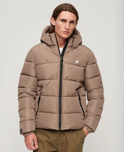Superdry HOODED SPORTS PUFFR JACKET Fossil Brown   