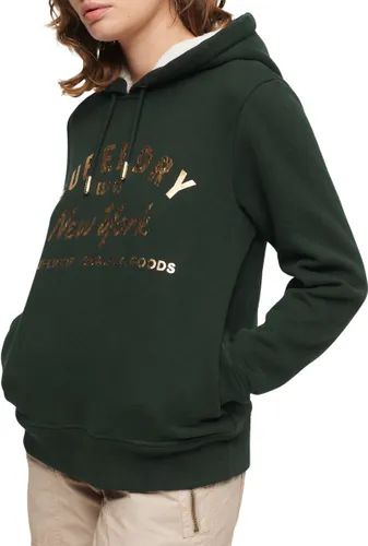 Superdry Luxe Metallic Logo Hoodie Dames Trui - Academy Dark Green