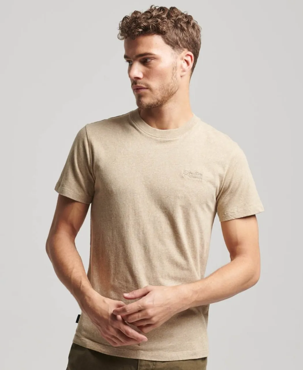Superdry Organic Cotton Essential Logo T-Shirt Tan Brown Fleck Marl  