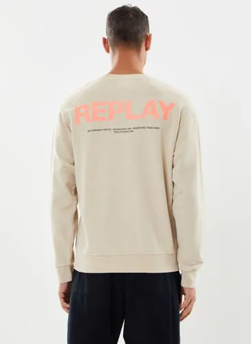 Sweat beige delave gros logo rouge fluo dos by Replay