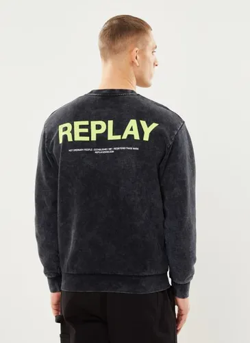 Sweat noir delave gros logo jaune fluo dos by Replay