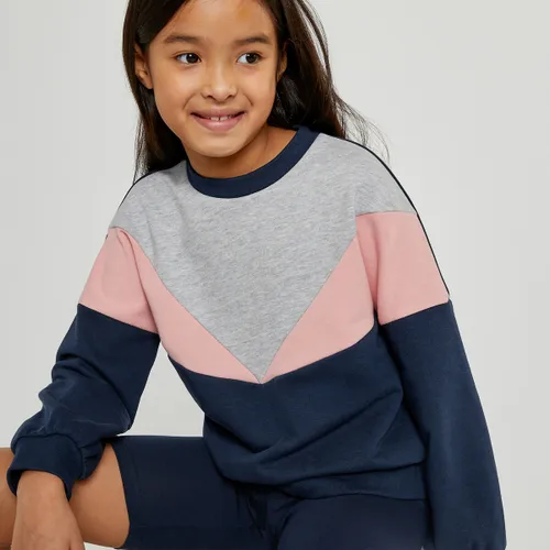 Sweater met ronde hals in molton, color block