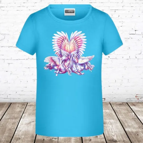 T-shirt eenhoorn blauw -James & Nicholson-110/116-t-shirts meisjes