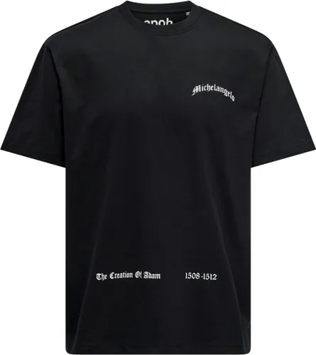T shirt heren met print- relax fit- Shirt- Only & Sons- Zwart- Korte mouwen- Ronde hals- Print