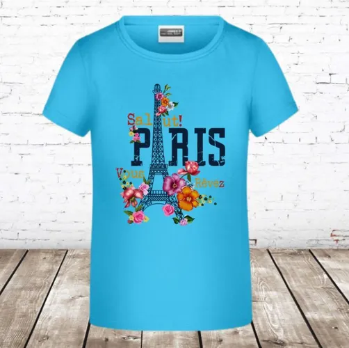 T-shirt paris blauw -James & Nicholson-122/128-t-shirts meisjes