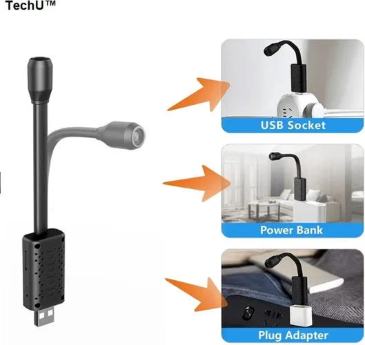 TechU™ Spycam Geheime Mini USB Camera – Bedienen met WiFi – Mini Security Camera – Dagzicht & Nachtzicht – Bewegingsdetectie – Audio – 128GB Micro SD...