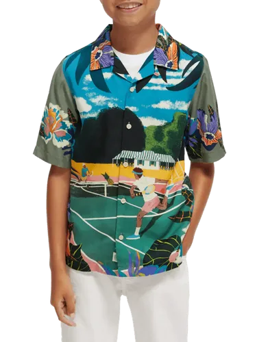 Tennis placement print short-sleeved  Tencel shirt - Maat 6 - Multicolor - Jongen - Shirt - Scotch & Soda