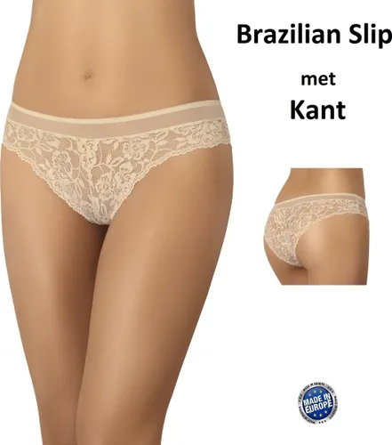 Teyli Ondergoed Dames Slip Brazilian Lulu met Kant - Beige L
